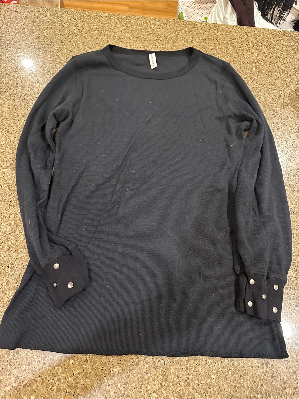Boy Meets Girl Black Long-Sleeve Crewneck Top with Decorative back and cuffs